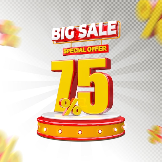 3d render concept Big sale with 75 percent and podium premium psd