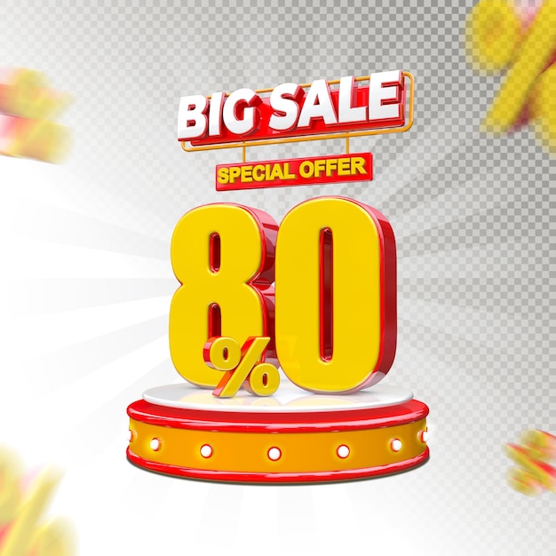 3d render concept Big sale with 80 percent and podium premium psd