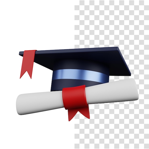 3d render concept education with certificate and hat toga