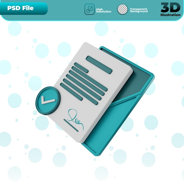 PSD 3d render contract icon illustration