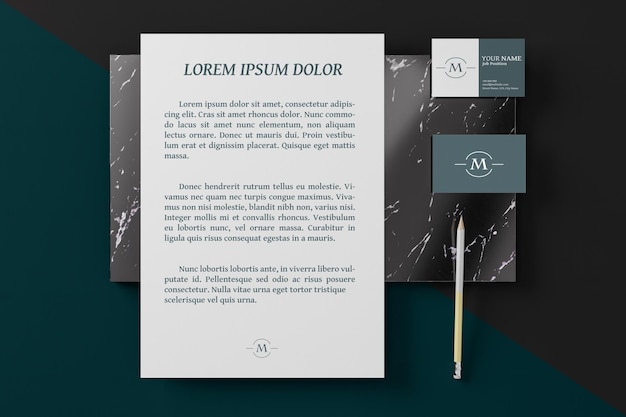 3d render Corporate identity stationery mockup on black and marble Template for branding des