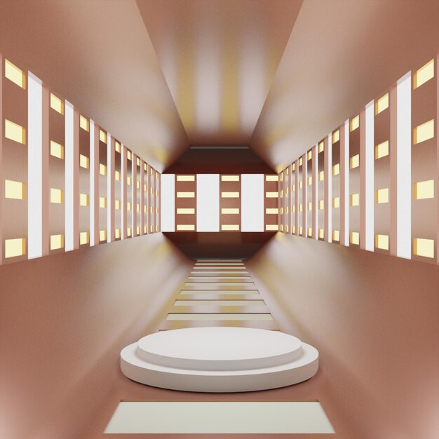 3D render corridor white podium