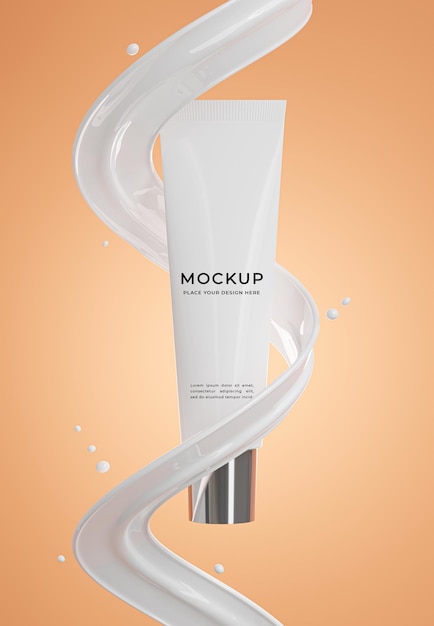 3d render of cosmetics bottle with foundation cream mockup