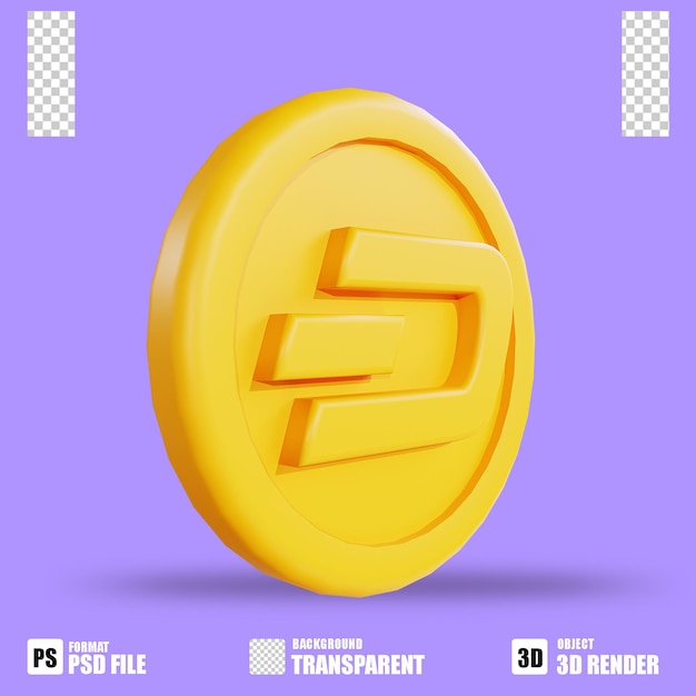 3D render cryptocurrency icon dashcoin with trasparent background