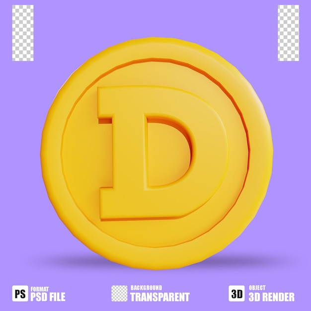 3D render cryptocurrency icon dogecoin 2 with trasparent background