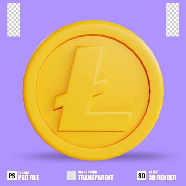 3D render cryptocurrency icon litecoin 3 with trasparent background