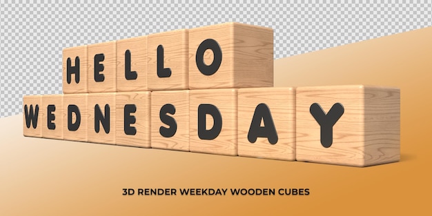 3D render cube wood letter hello tuesday