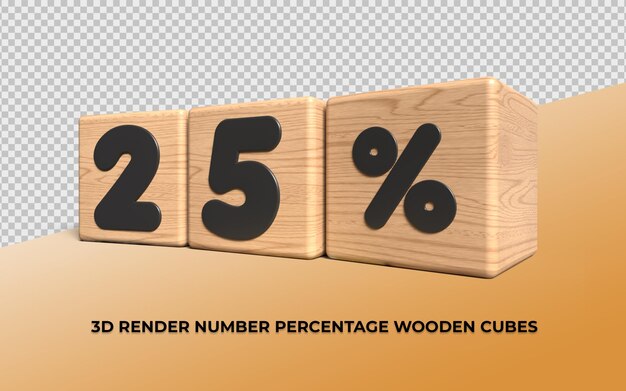 3D render cube wooden number 25 percentage for sale progress