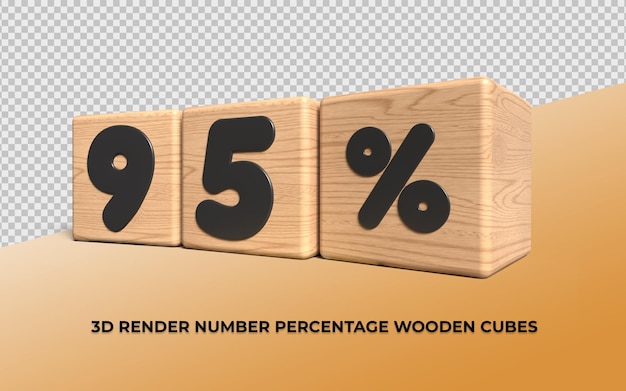 3D render cube wooden number 95 percentage for sale progress