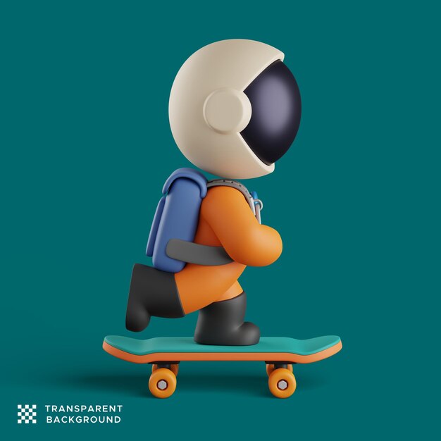 PSD 3d render of a cute astronaut riding the skateboard. cute character