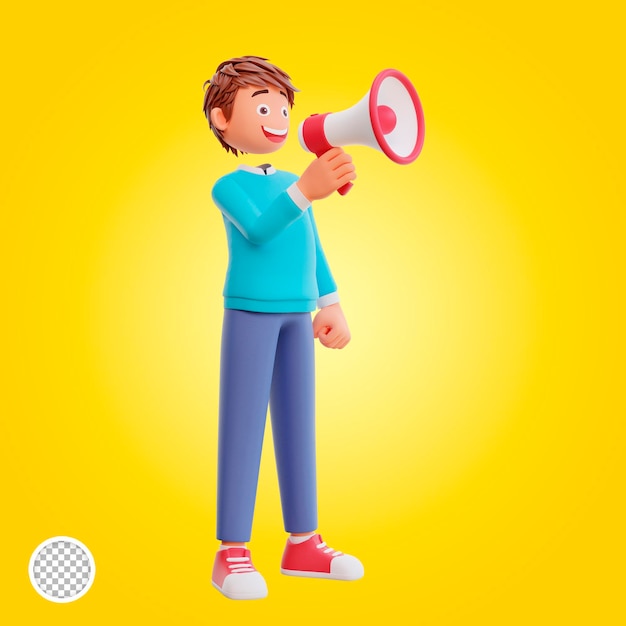 3d render cute boy with megaphone