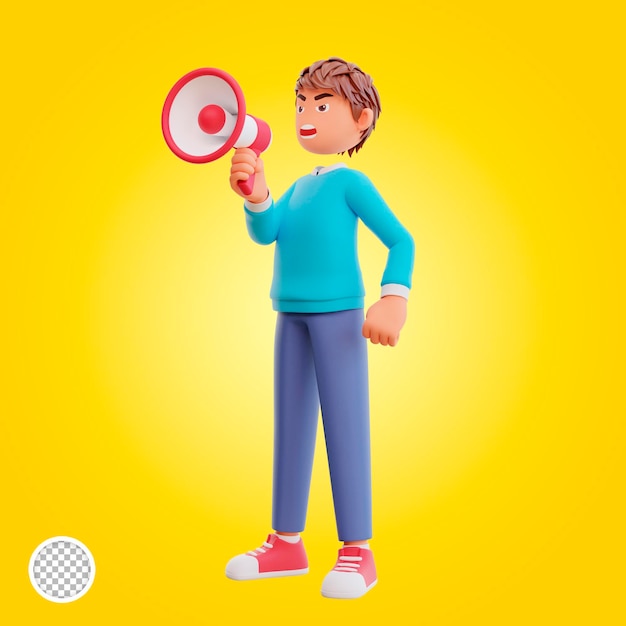 3d render cute boy with megaphone