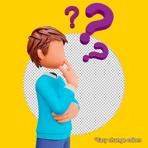 3d render cute boy with question mark