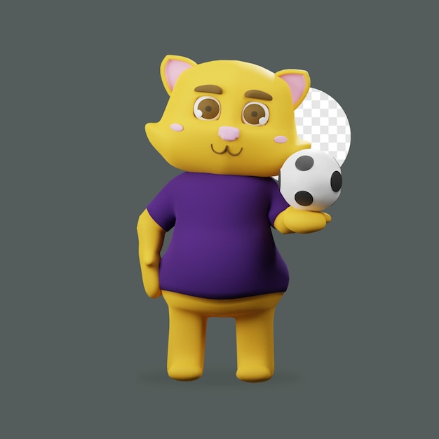 3D Render Cute Cat Character Holding Ball