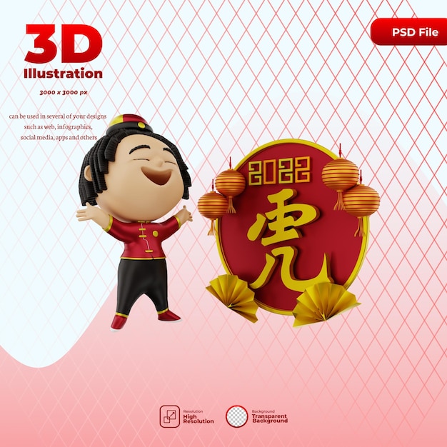 3d render cute character  chinese new year illustration