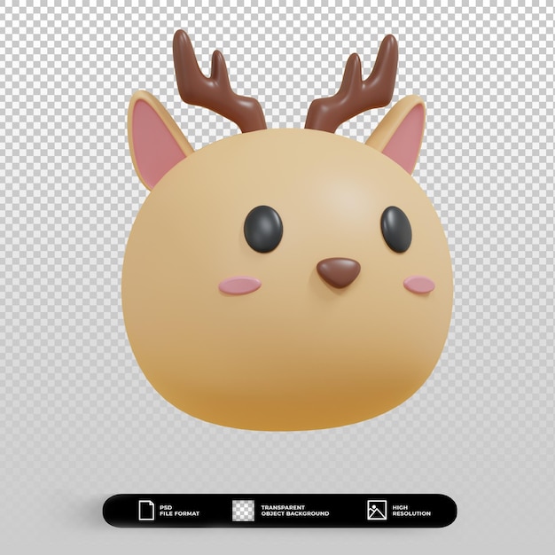 3d render cute deer face minimalist illustration