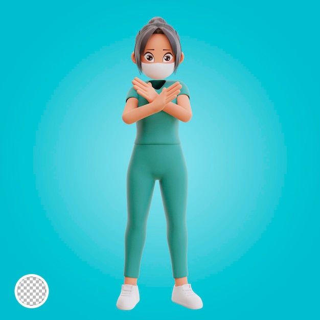 3d render cute nurse with mask