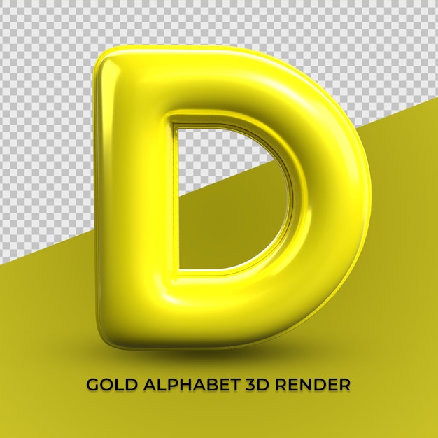 3D Render D alphabet yellow plastic