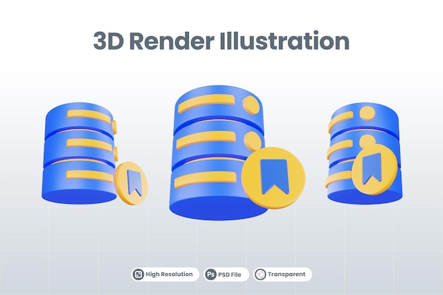 3d render database server icon with archieve icon isolated