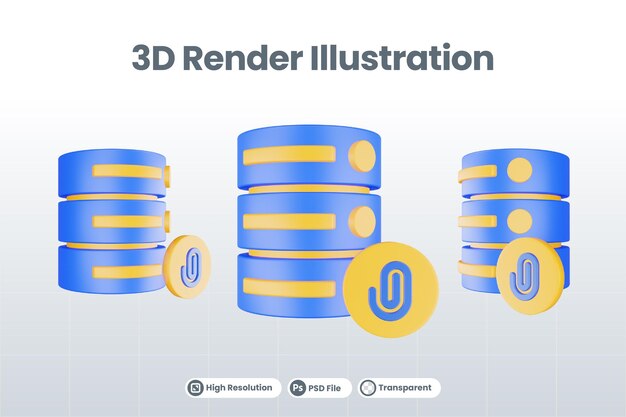 3d render database server icon with clip icon isolated