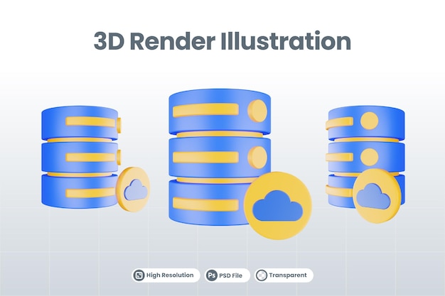 3d render database server icon with cloud icon isolated