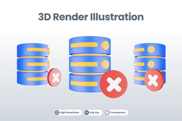 3d render database server icon with cross icon isolated