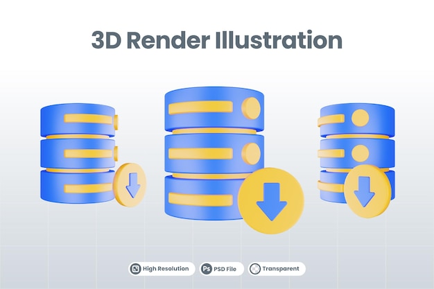 3d render database server icon with download icon isolated