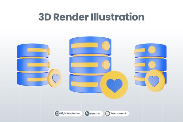 PSD 3d render database server icon with favorite icon isolated