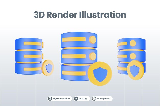 3d render database server icon with protection icon isolated