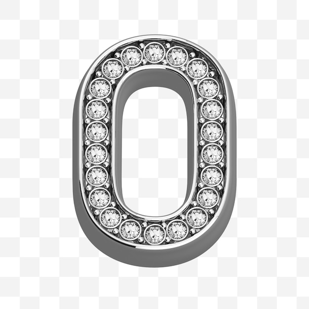 3d render of diamond alphabet symbol of luxury silver jewelry number