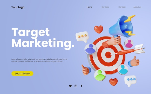 3d render digital marketing landing page template