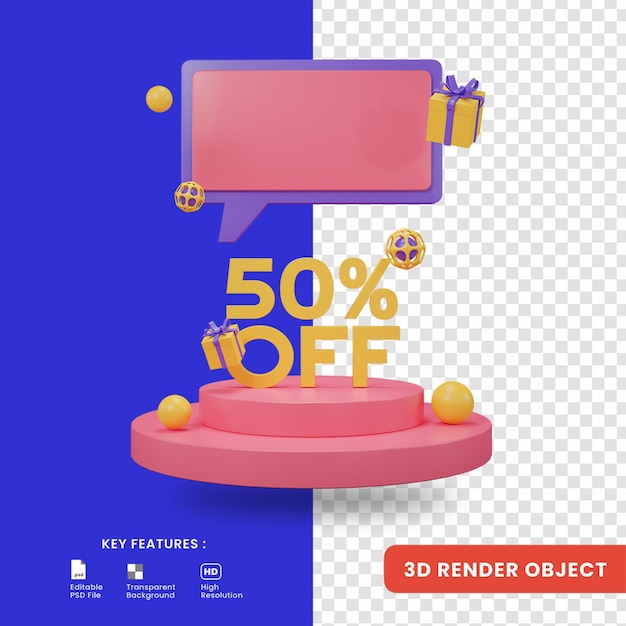 3d render discount promo with podium