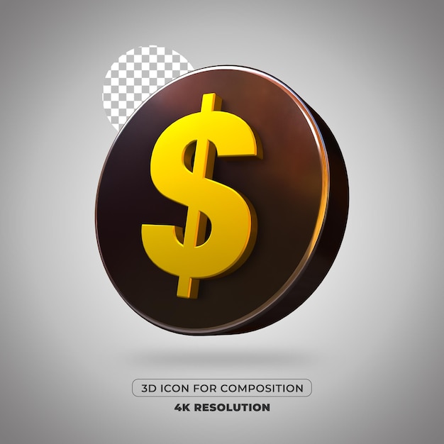 3D render dollar icon isolated