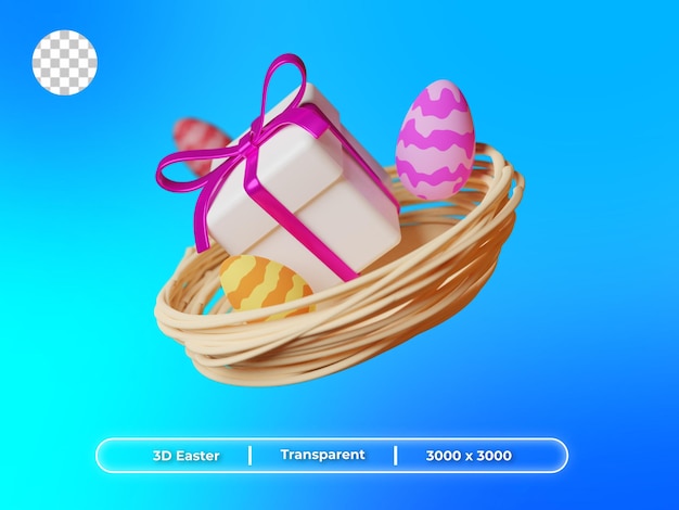 3D Render Easter Egg And Giftbox on Nest