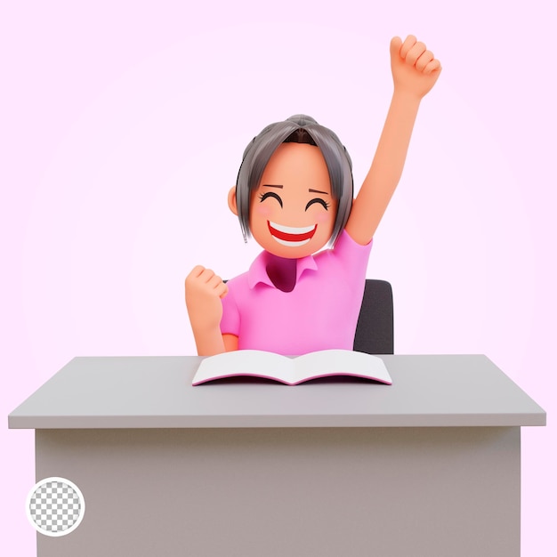 3d render Enthusiastic cute girl rejoicing from great news victory