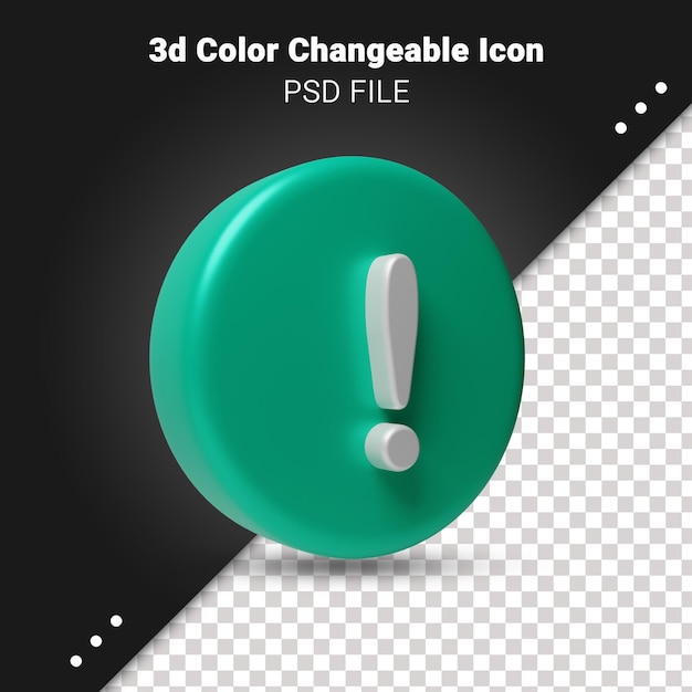 3d Render of exclematory icon color changeable and fully editable