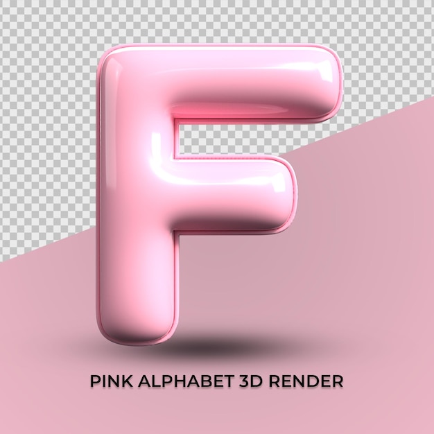 3D render F alphabet pink plastic cute