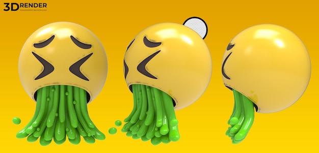 3d render Face Vomiting emoji on transparent background