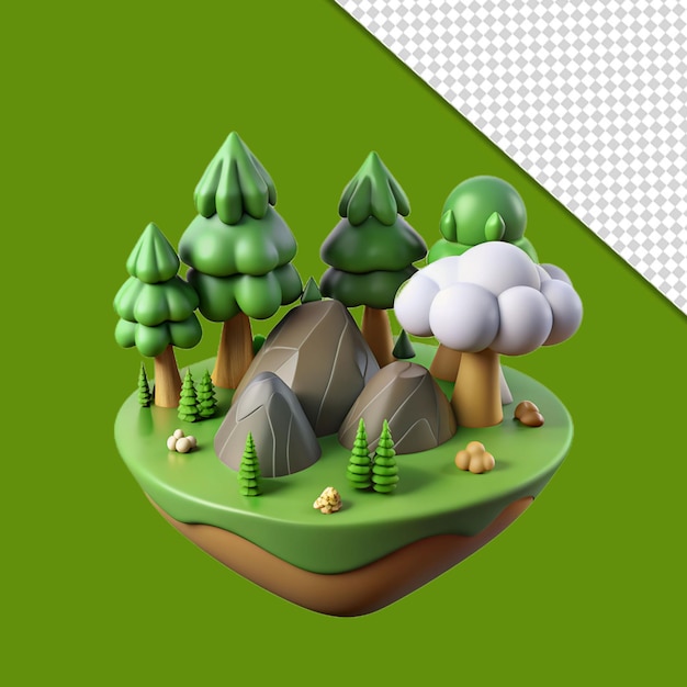 3d render of a fantasy land with trees and clouds in the sky transparent background