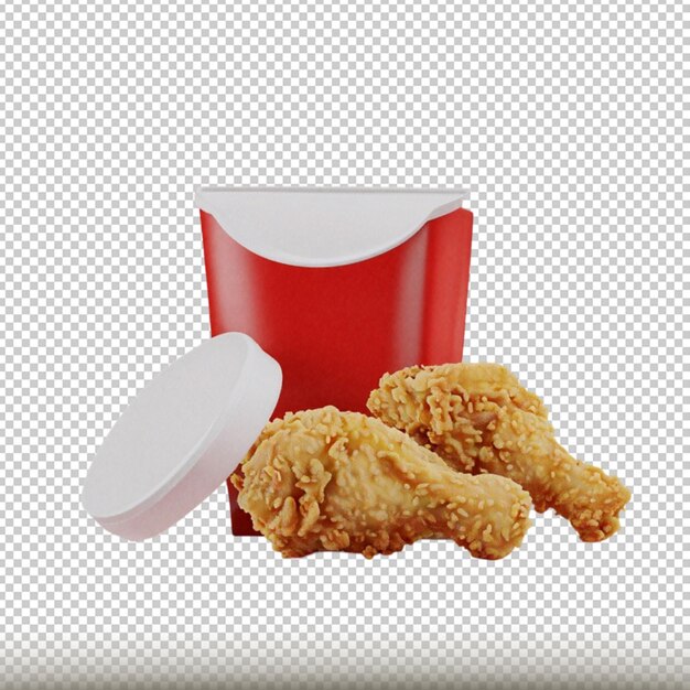 PSD 3d render of fast food elementwith fried chicken isolated on transparent background