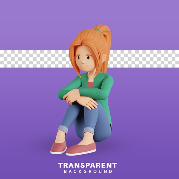 3d render female character sad and depressed