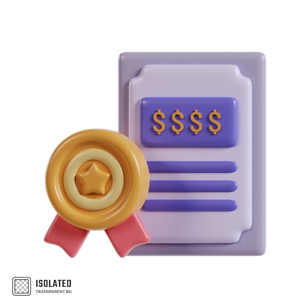 3d render financial certificate icon