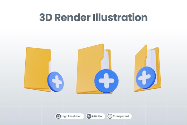 3d render folder add icon with orange file folder and blue add