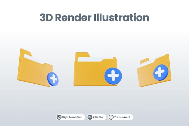 3d render folder add icon with orange file folder and blue add