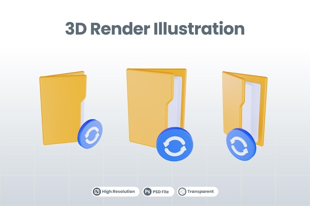 3d render folder backup file icon with orange file folder and blue backup file