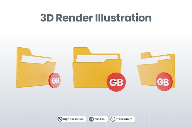 3d render folder gigabyte icon with orange file folder and red gigabyte