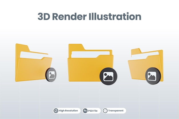 3d render folder image icon with orange file folder and black image