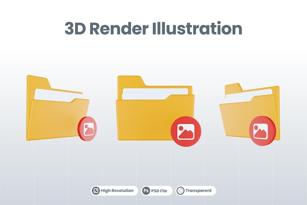 3d render folder image icon with orange file folder and red image