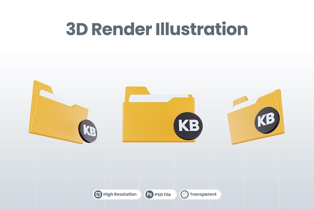 3d render folder kilobyte icon with orange file folder and black kilobyte