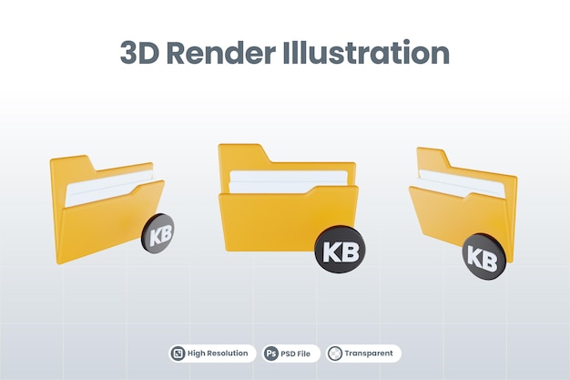 3d render folder kilobyte icon with orange file folder and black kilobyte